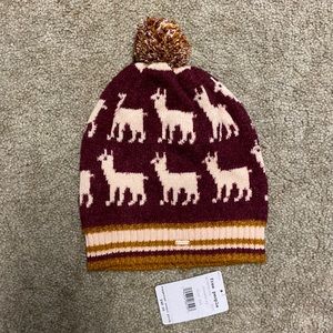 Free People Beanie Hat Snow Maroon Tan Cute NWT Womens Juniors Pom Pom